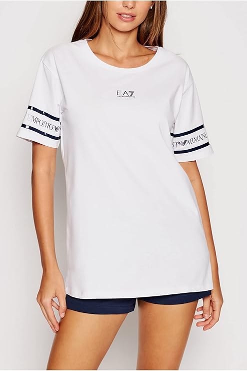 CAMISETA EA7 MUJER BLANCA DETALLE NEGRO EN LAS MANGAS