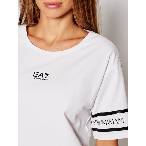 CAMISETA EA7 MUJER BLANCA DETALLE NEGRO EN LAS MANGAS